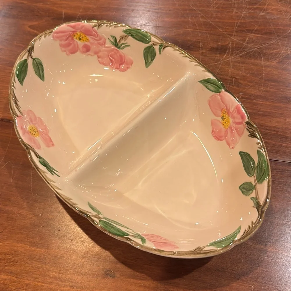 VINTAGE Franciscan Desert Rose Divided Serving Dish Pink Floral Cottagecore USA